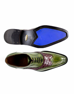 Belvedere Sesto Calfskin & Alligator Wingtip Shoes Antique Emerald / Wine