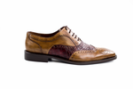 Belvedere Sesto Calfskin & Alligator Wingtip Shoes Antique Maple / Wine