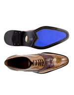 Belvedere Sesto Calfskin & Alligator Wingtip Shoes Antique Maple / Wine