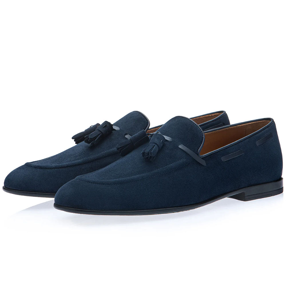 Superglamourous Phelippe/R Velukid Suede Tassel Loafer Navy