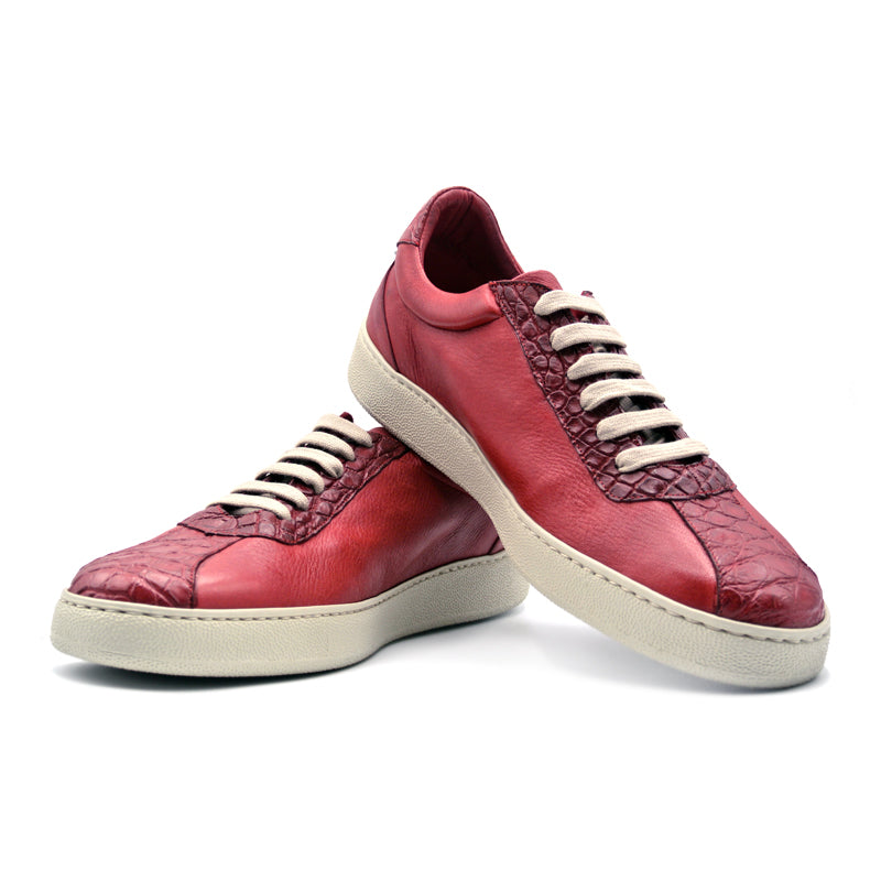Zelli Calfskin & Crocdile Sneakers Red