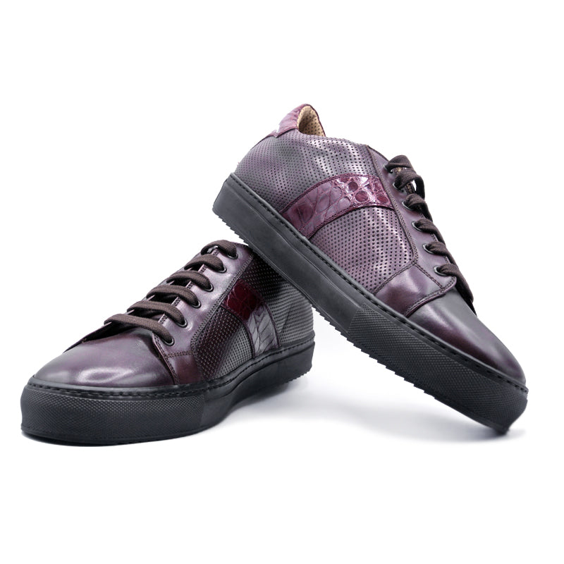 Zelli Calf & Crocodile Sneakers Merlot