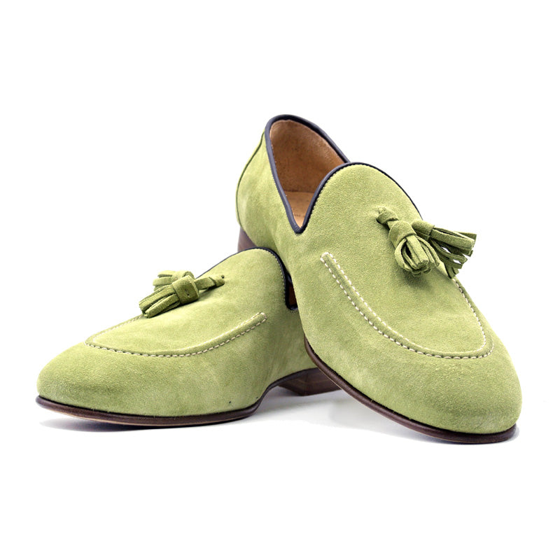 Zelli Suede Calfskin Tassel Loafer - Lime