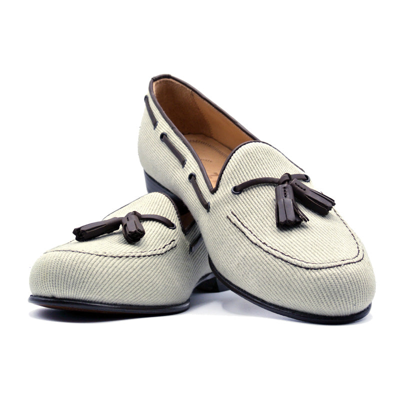 Zelli Canvas Twill Tassel Loafer - Ecru with Nicotine Trim