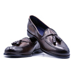Zelli Calfskin & Crocodile Tassel Loafer Dark Brown