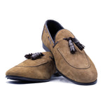 Zelli Sueded Goatskin Loafer with Crocodile Tassel - Brown