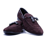 Zelli Sueded Goatskin Loafer with Crocodile Tassel - Bordeaux
