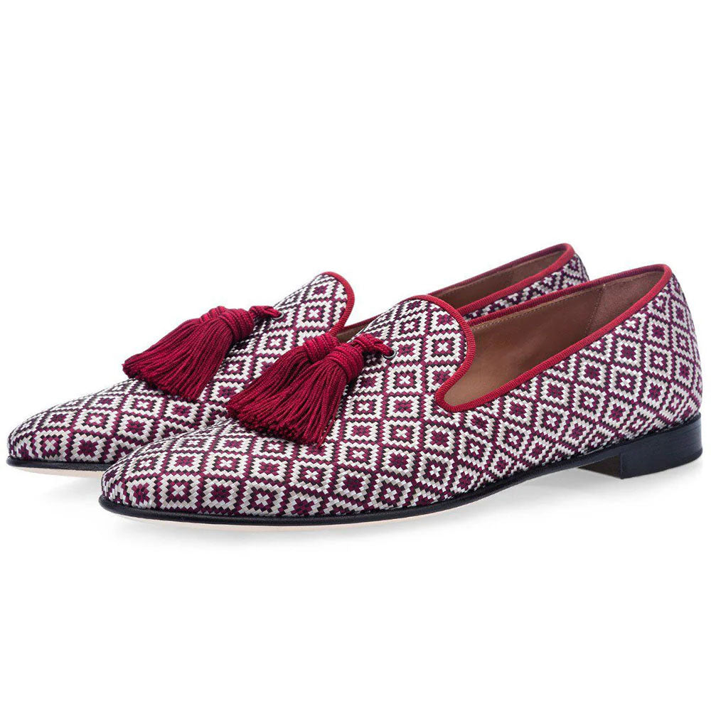 Superglamourous Savoy Bodrum Canvas Slippers Burgundy