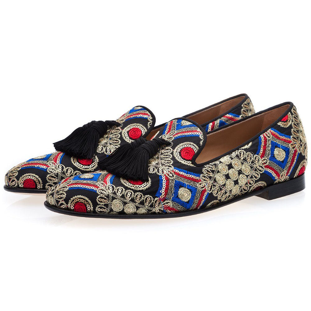 Superglamourous Louis Daru Embroidered Slippers Black