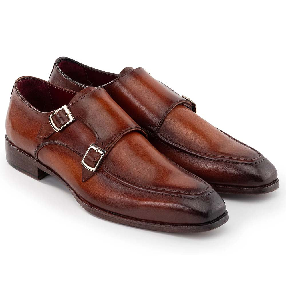 Paul Parkman Leather Double Monkstrap Shoes Brown