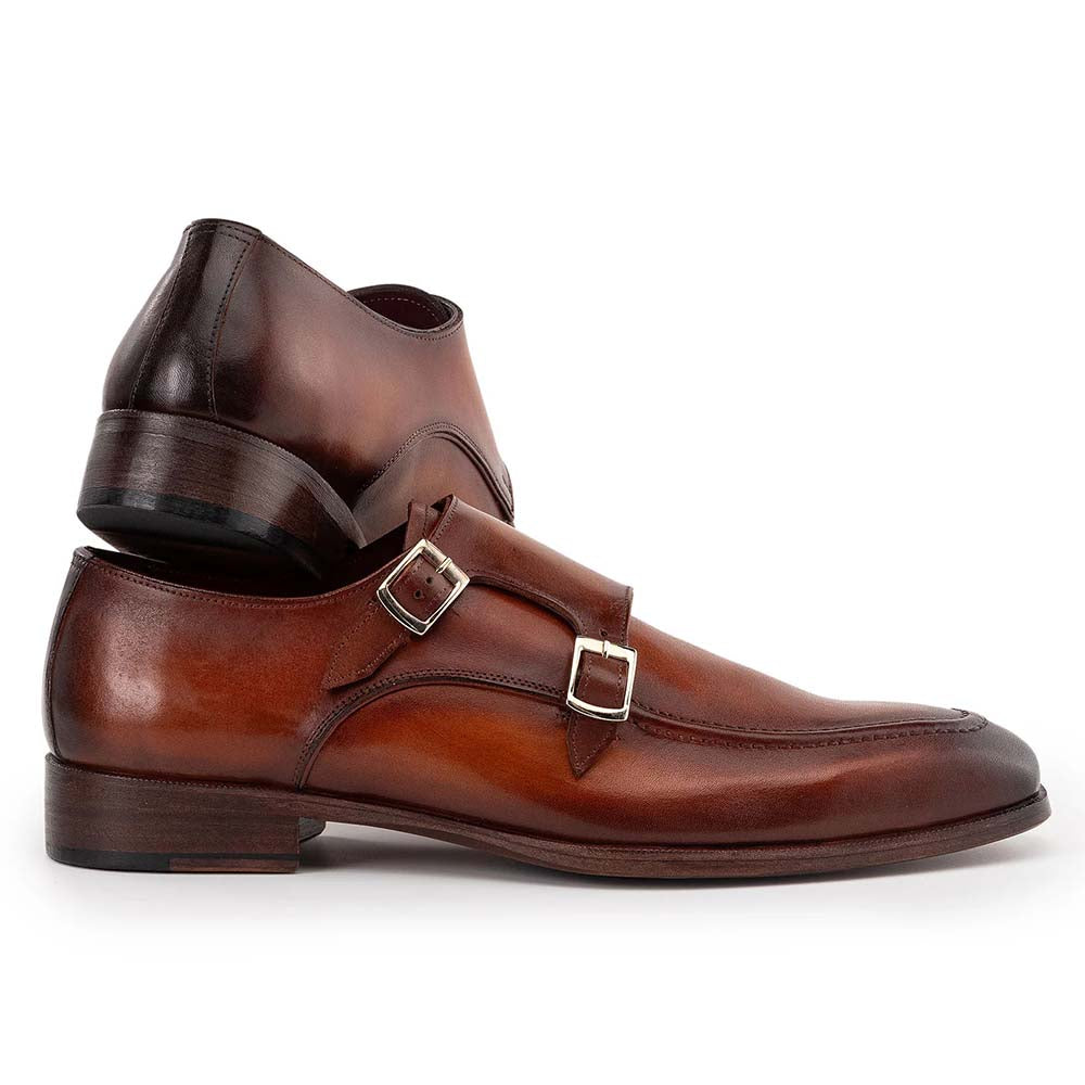 Paul Parkman Leather Double Monkstrap Shoes Brown