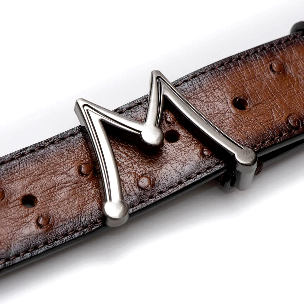 Mezlan Floating Icon Ostrich Belt Brandy