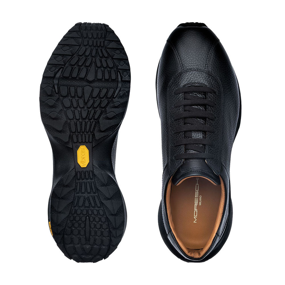 Moreschi San Siro Pebble Grain Sneaker Black | MensDesignerShoe.com