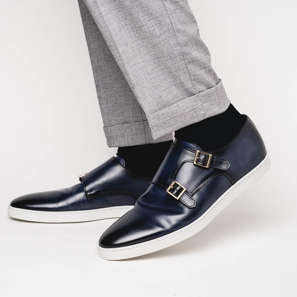 Santoni Freemont 01 Double Buckle Sneaker Light Blue