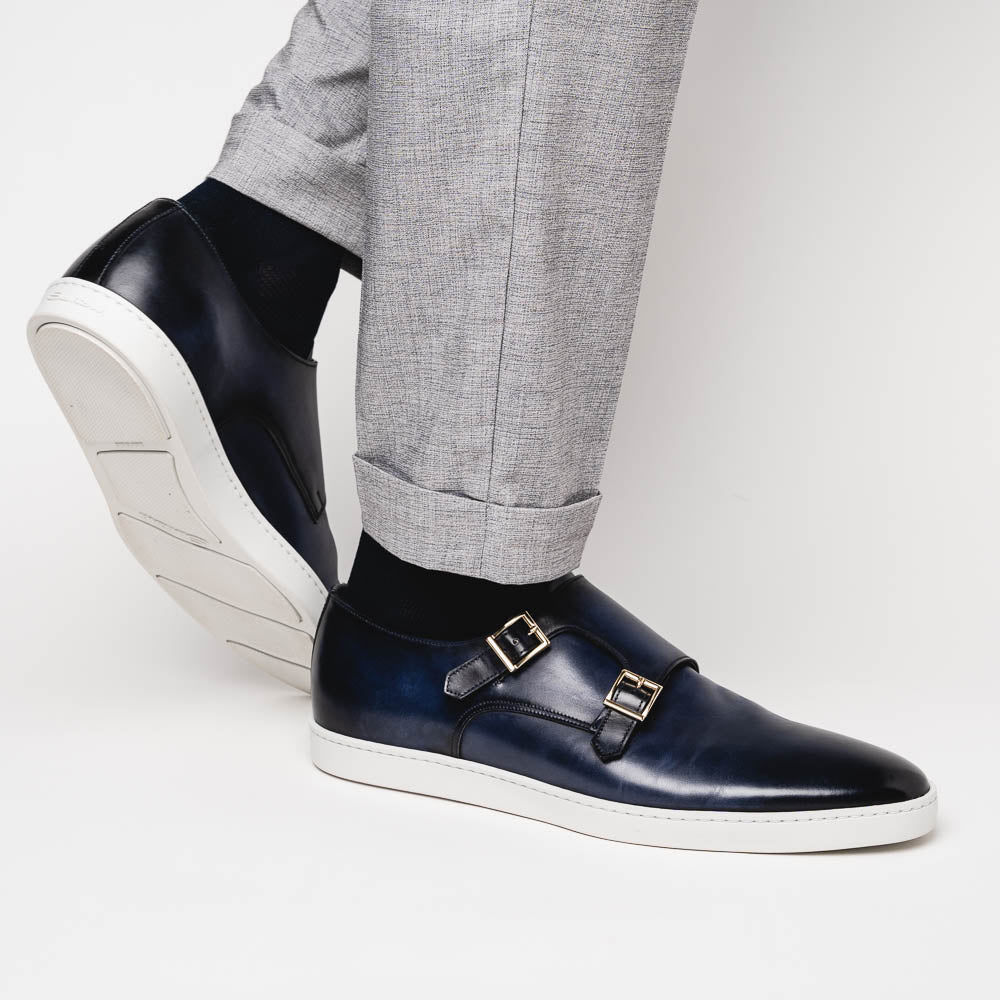 Santoni Freemont 01 Double Buckle Sneaker Light Blue