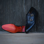 Santoni Ira V1 Double Monk Strap Shoes Blue