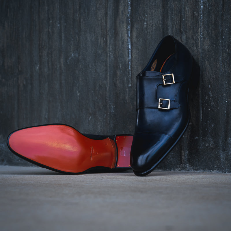 Santoni Ira V1 Double Monk Strap Shoes Blue