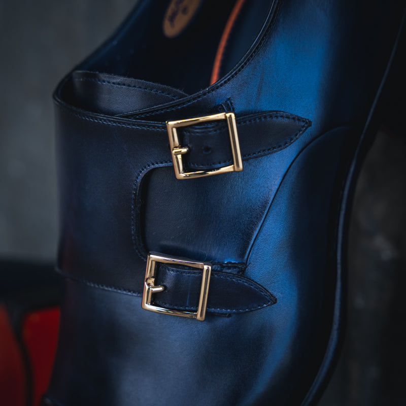 Santoni Ira V1 Double Monk Strap Shoes Blue