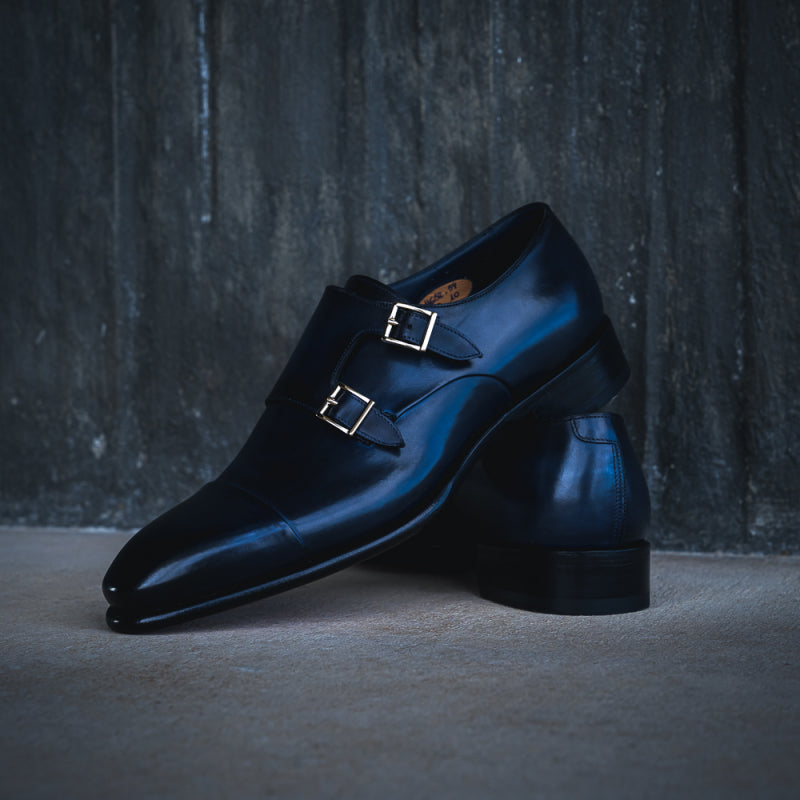 Santoni Ira V1 Double Monk Strap Shoes Blue