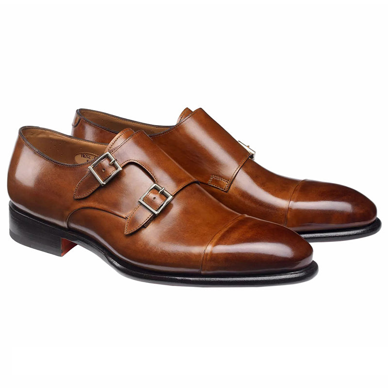 Santoni Ira V1 Double Monk Strap Shoes Light Brown