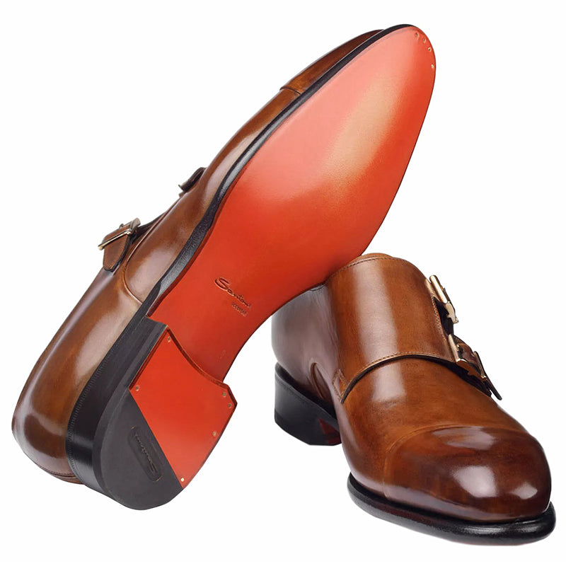 Santoni Ira V1 Double Monk Strap Shoes Light Brown