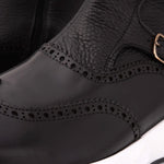 Vinci Leather The Stealth Wingtip Buckle Leather Mens Boot Black