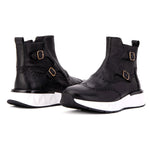 Vinci Leather The Stealth Wingtip Buckle Leather Mens Boot Black