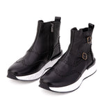Vinci Leather The Stealth Wingtip Buckle Leather Mens Boot Black