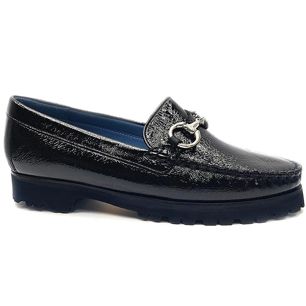 Robert Zur Women's Soho Crinkle Patent Bit Loafer Black