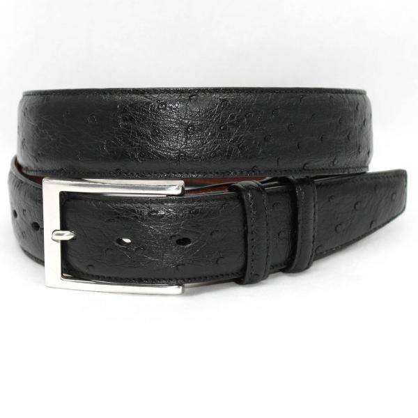 Torino Leather Ostrich Quilled Belt - Black
