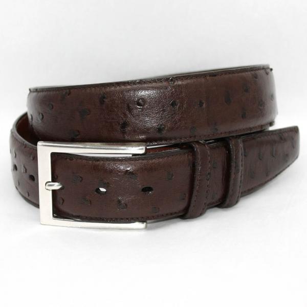 Torino Leather South African Ostrich Quilled Belt - Brown