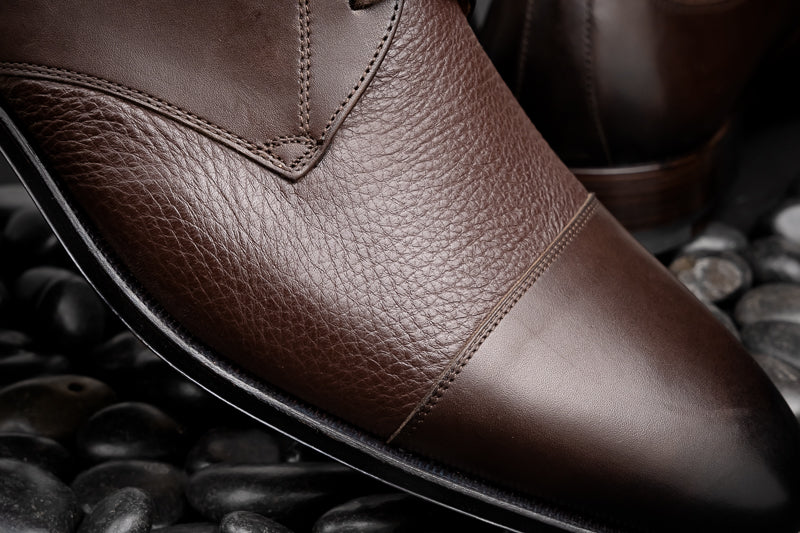 Stemar Cuneo Deerskin & Calfskin Cap Toe Shoes Brown