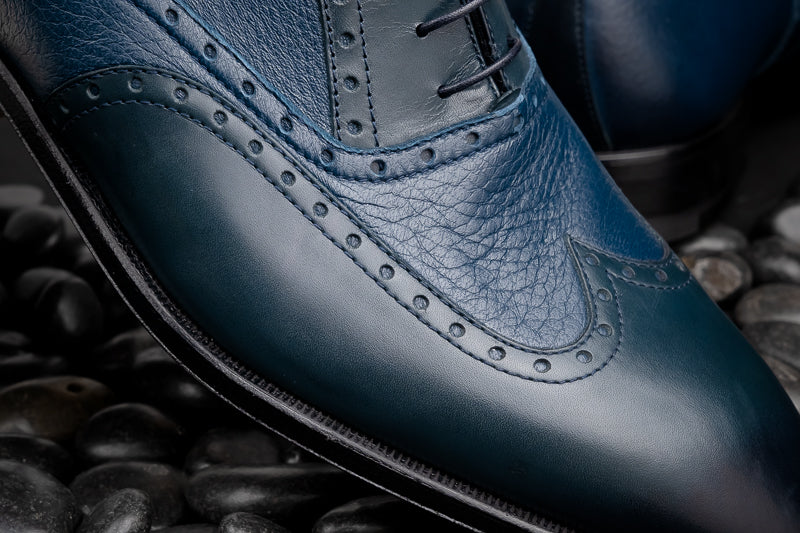 Stemar Trento Deerskin & Calf Wingtip Oxfords Blue WIDE