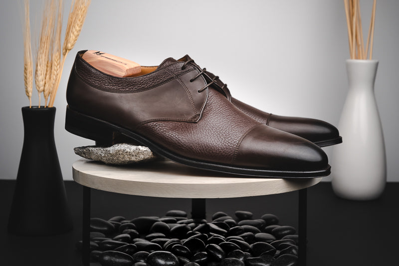 Stemar Cuneo Deerskin & Calfskin Cap Toe Shoes Brown