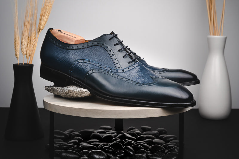 Stemar Trento Deerskin & Calf Wingtip Oxfords Blue WIDE