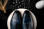 Stemar Trento Deerskin & Calf Wingtip Oxfords Blue WIDE