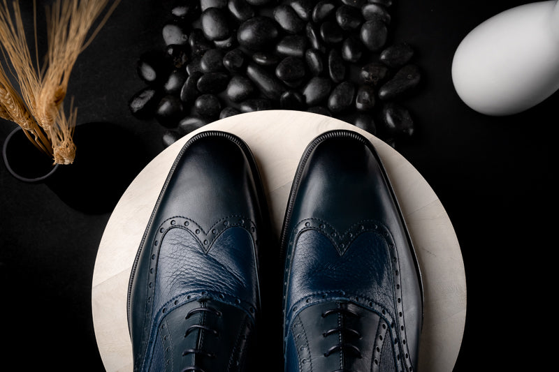 Stemar Trento Deerskin & Calf Wingtip Oxfords Blue WIDE