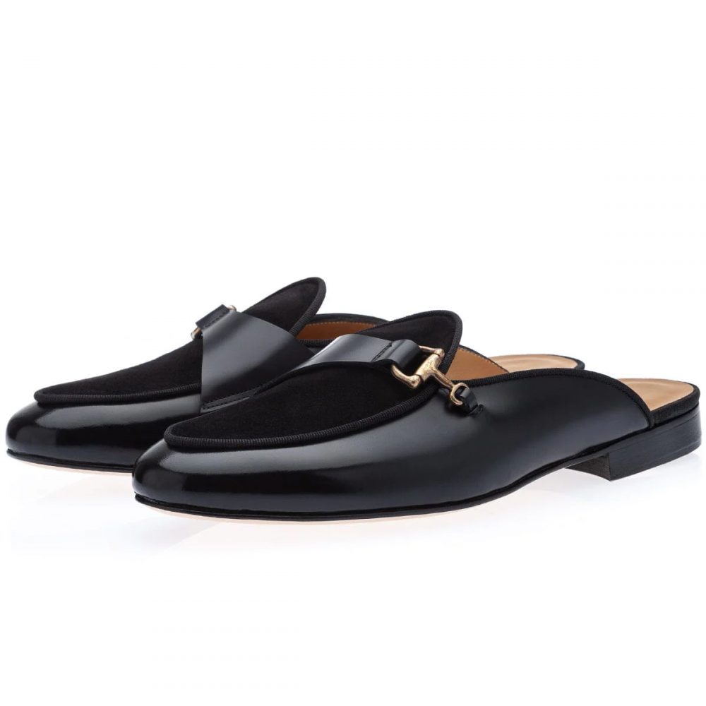 Superglamorous Tangerine 12 Cordovan Mules Black