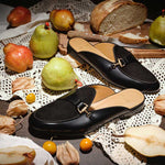 Superglamourous Tangerine 12 Cordovan Mules Black