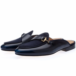 Superglamorous Tangerine 12 Cordovan Mules Navy