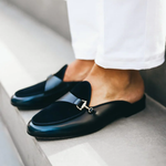 Superglamourous Tangerine 12 Cordovan Mules Navy