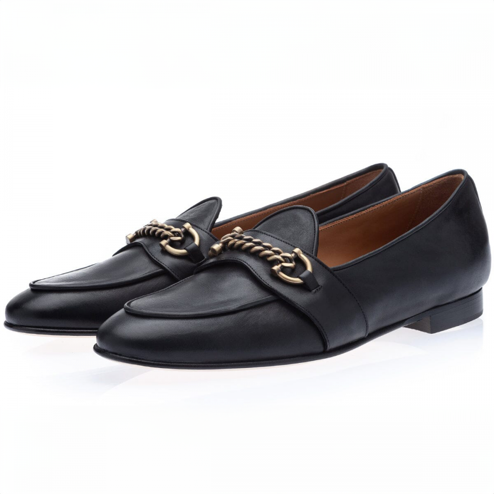 Superglamourous Tangerine 14 Maranello Belgian Loafers Black
