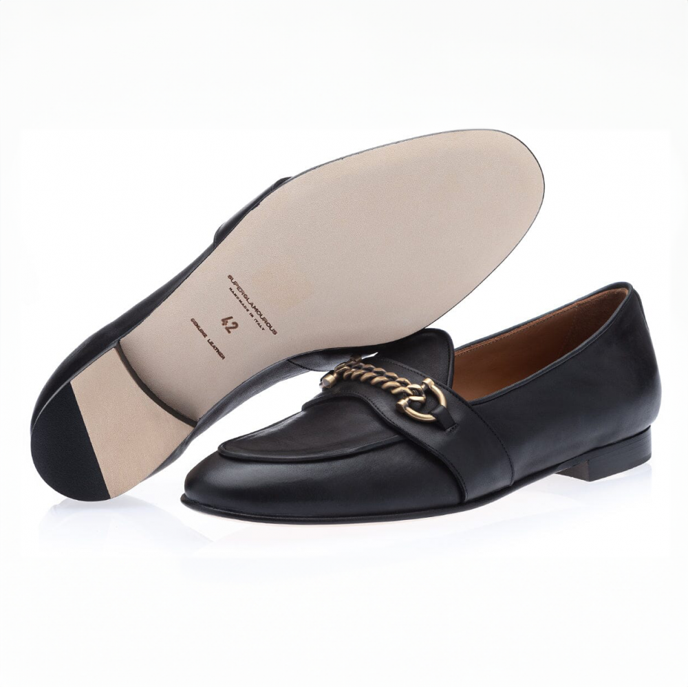 Superglamourous Tangerine 14 Maranello Belgian Loafers Black