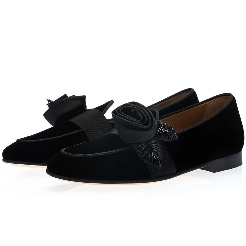 Superglamourous Tangerine 17 Velour Belgian Loafers Black