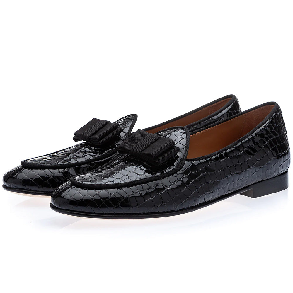 Superglamourous Tangerine 3 Crocolux Belgian Loafers Black