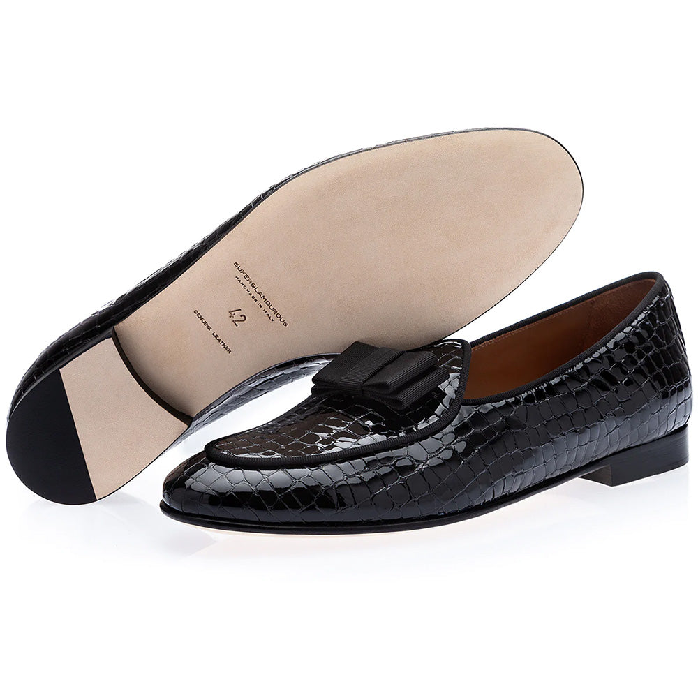 Superglamourous Tangerine 3 Crocolux Belgian Loafers Black