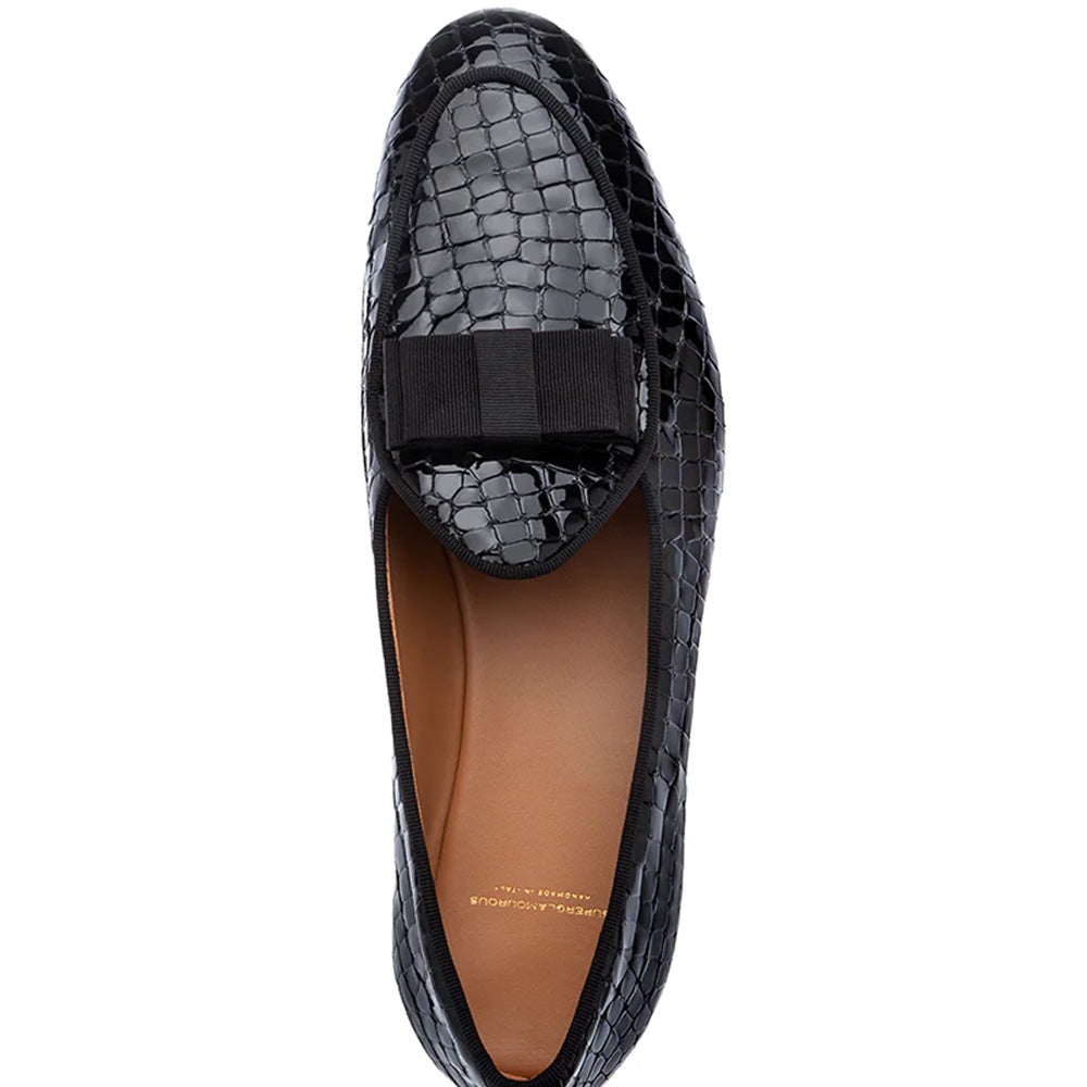 Superglamourous Tangerine 3 Crocolux Belgian Loafers Black