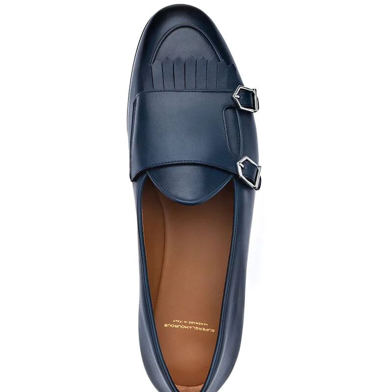Superglamourous Tangerine 7.1 Nappa Belgian Loafers Navy