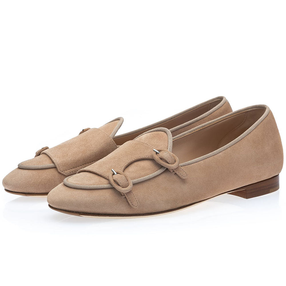Superglamourous Women's Tangerine 7 Suede Belgian Loafers Beige
