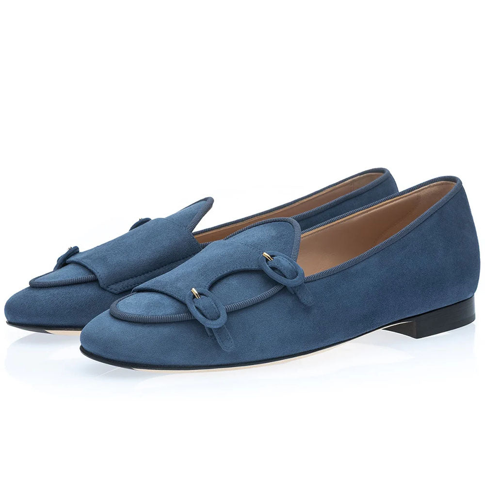 Superglamourous Women's Tangerine 7 Suede Belgian Loafers Blue